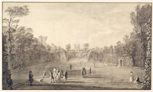 De Bowling Green in Claremont, 1738 door John Rocque